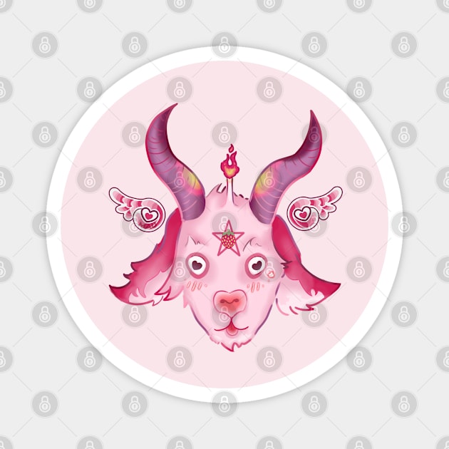 Cute Strawberry Baphomet Magnet by Doodling